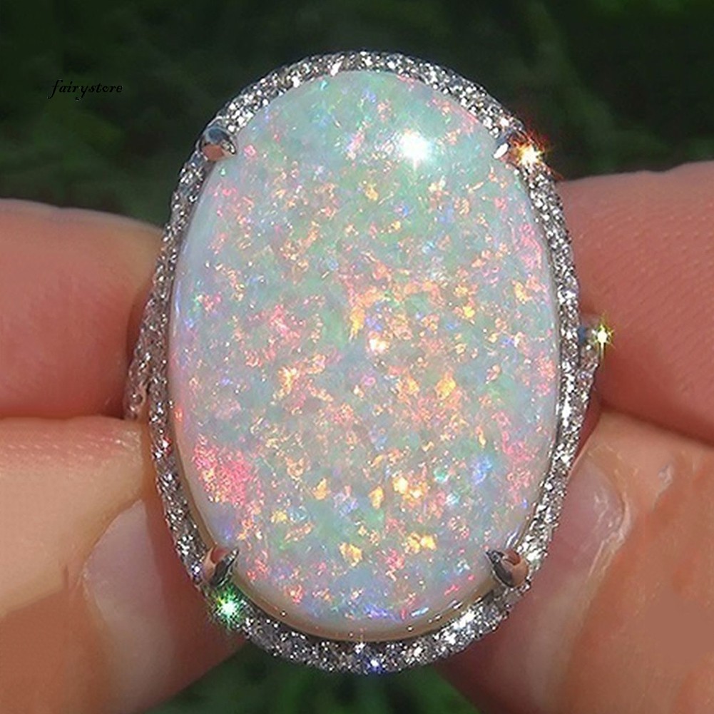 Nhẫn Hợp Kim Đính Đá Opal Nhân Tạo Lấp Lánh Cho Nữ