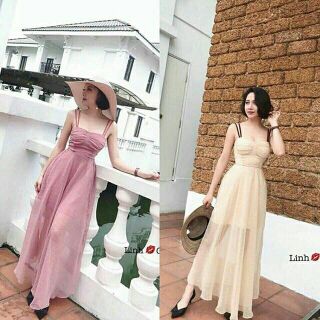 Đầm maxi ren nhún bông