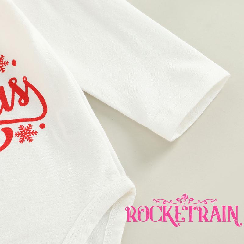 Set Áo Dài Tay Cổ Tròn Liền Quần Lót + Đầm Yếm Họa Tiết Giáng Sinh Cho Bé Gái