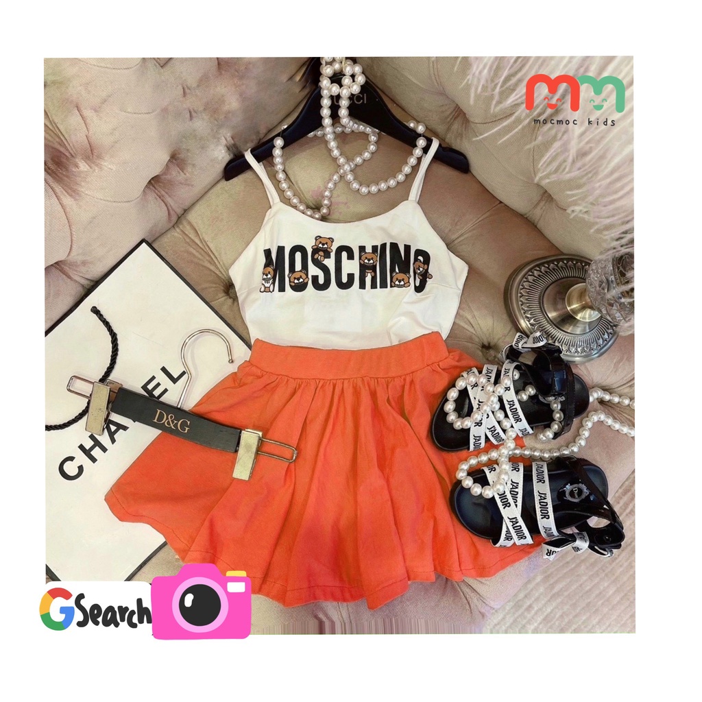 Set váy bé gái size đại áo croptop 2 dây phối chân váy liền chip trong cao cấp thun cotton mềm mịn cho bé 9kg đến 38kg