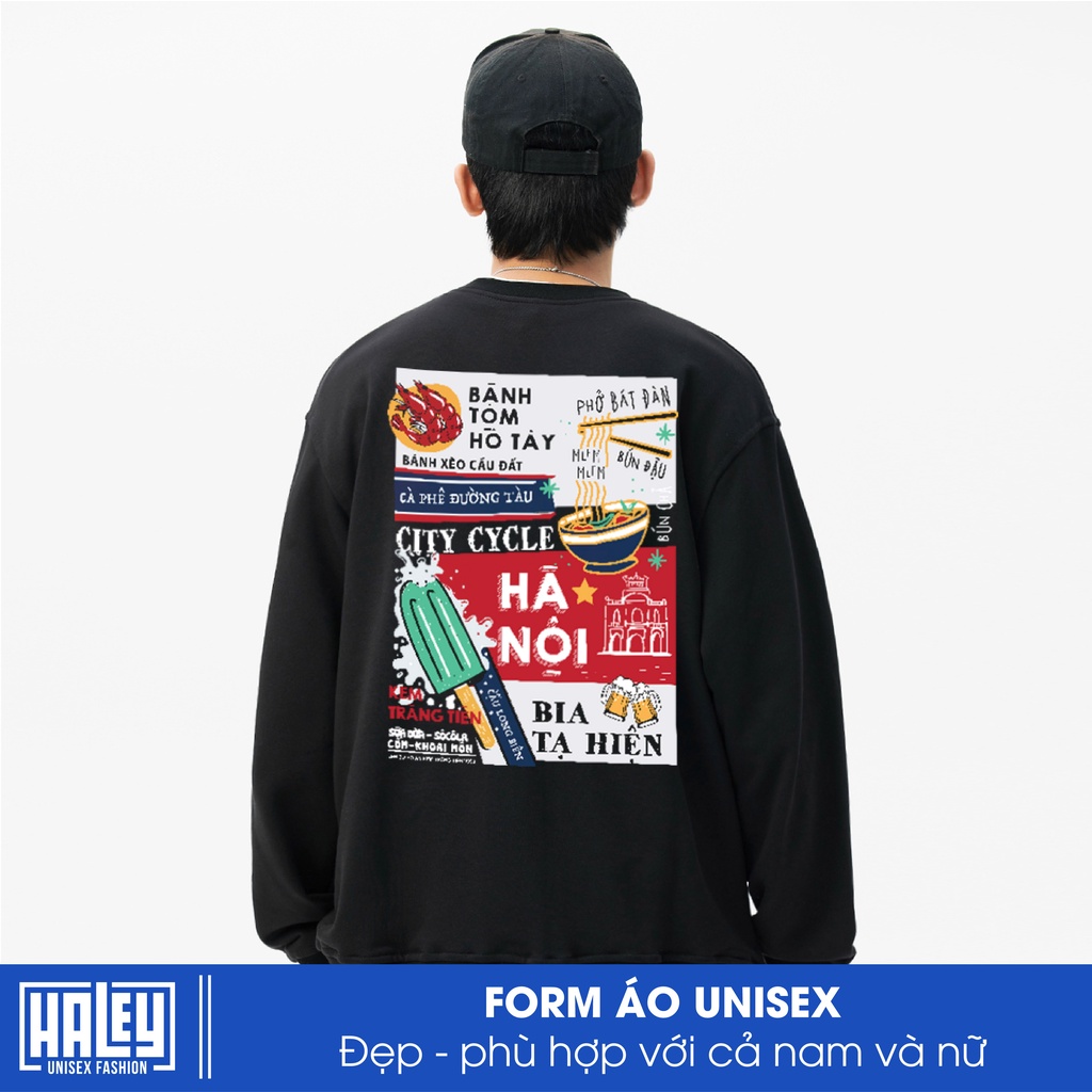 Áo Sweater Hà Nội City Nam Nữ unisex phong cách Hàn Quốc cá tính, Chất nỉ bồng đẹp HALEY HD328