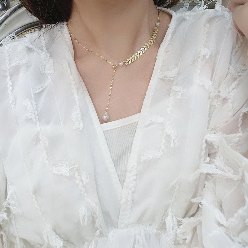 Vòng Cổ Choker Hai Lớp Mỏng Màu Vàng Đính Ngọc Trai Thời Trang Quyến Rũ Cho Nữ