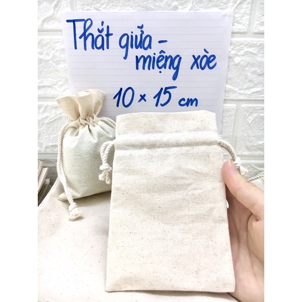 [TG mộc 10x15] Sỉ Set 10 TÚI VẢI dây rút giữa miệng xòe 10x15 CM