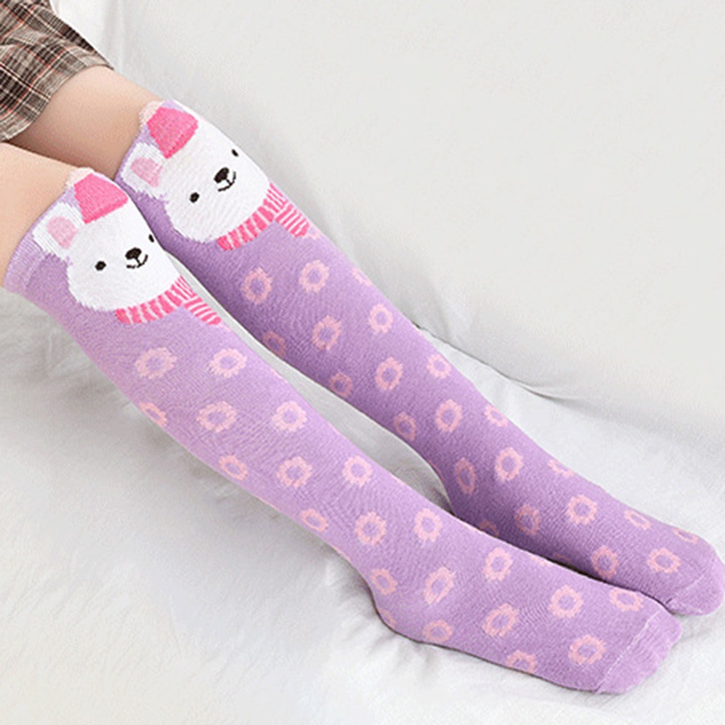 Vớ cotton dài tới gối in hình động vật dễ thương dành cho bé gái