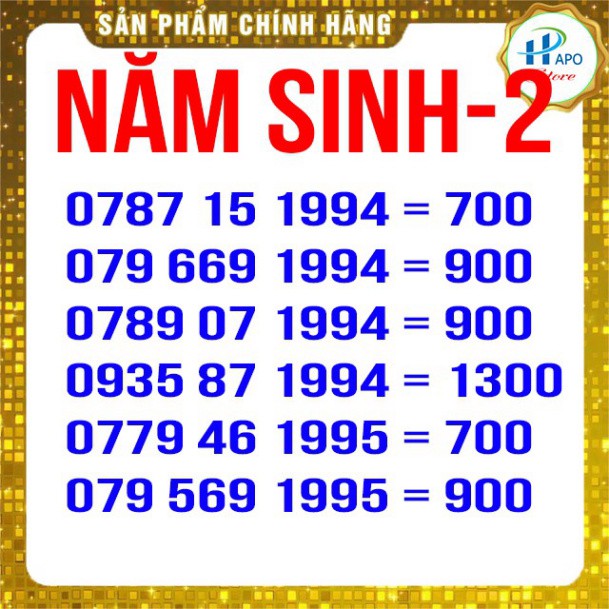 SIM NĂM SINH GIÁ RẺ TRẢ TRƯỚC MOBIFONE 2 - SIM SỐ ĐẸP - HAPO STORE