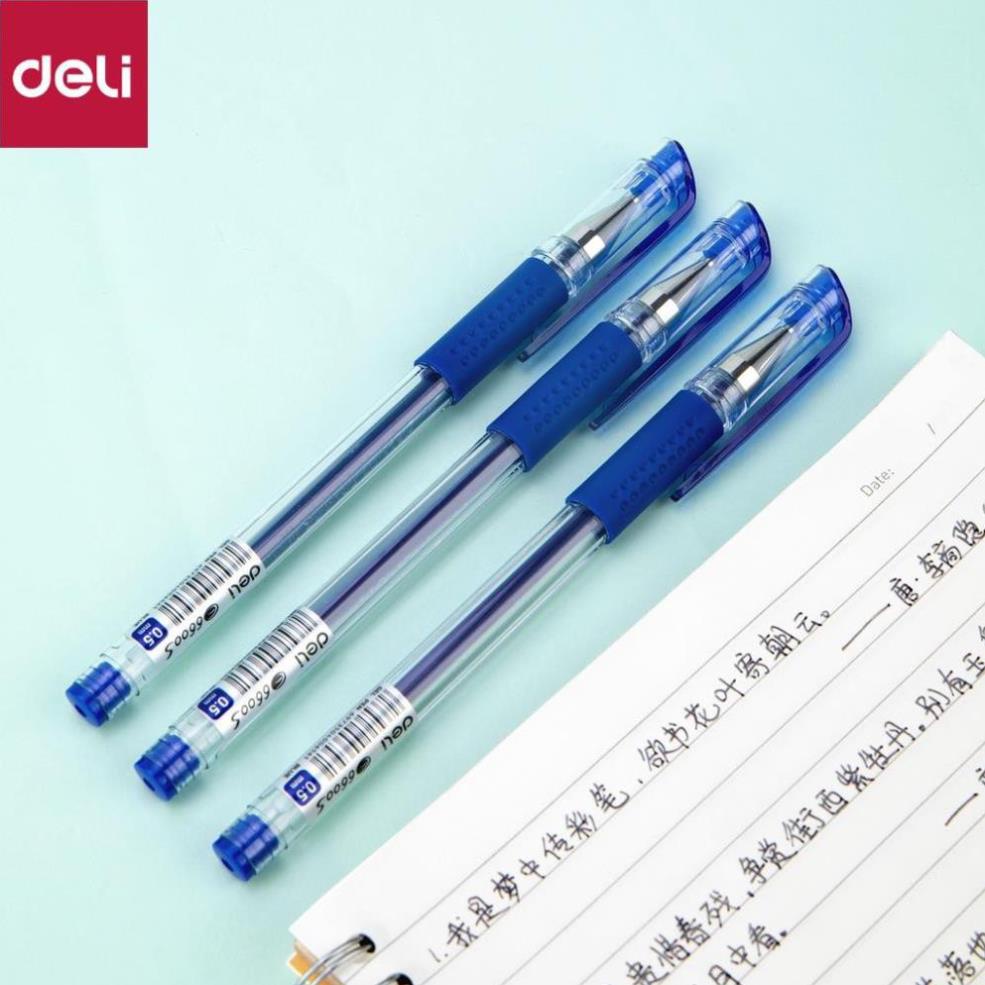 Bút gel nắp đậy 0.5mm Deli - viết được lên tới 400mm - Xanh/ đỏ / đen - E6600S