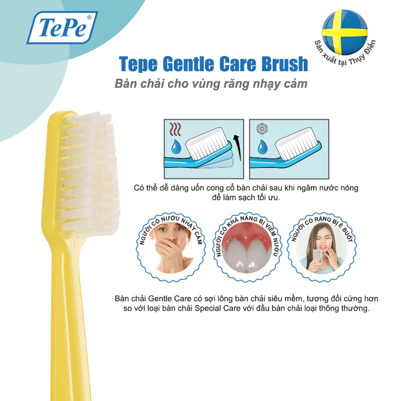 Bàn chải đánh răng lông siêu mềm cho răng nhạy cảm và dùng sau phẫu thuật Tepe Gentle Care [dvcareshop]