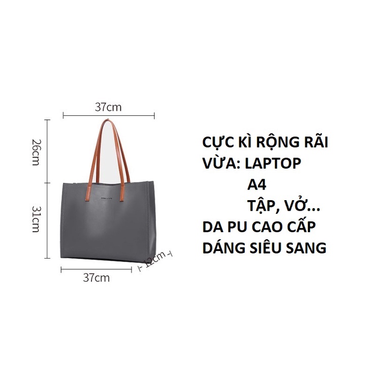 Túi tote nữ công sở bản rộng, đựng laptop, giấy A4 kèm túi nhỏ siêu sang da PU cao cấp GL145