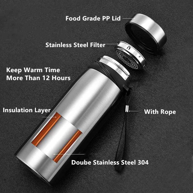 Portable Double Stainless Steel Vacuum Flask Coffee Tea Thermos Sport Travel Mug Large Capacity