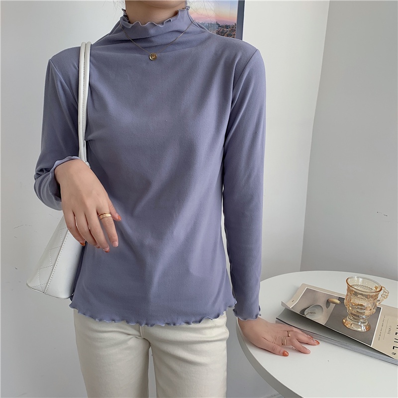 Áo thun tay dài cổ lọ màu sắc đơn giản dễ phối đồ