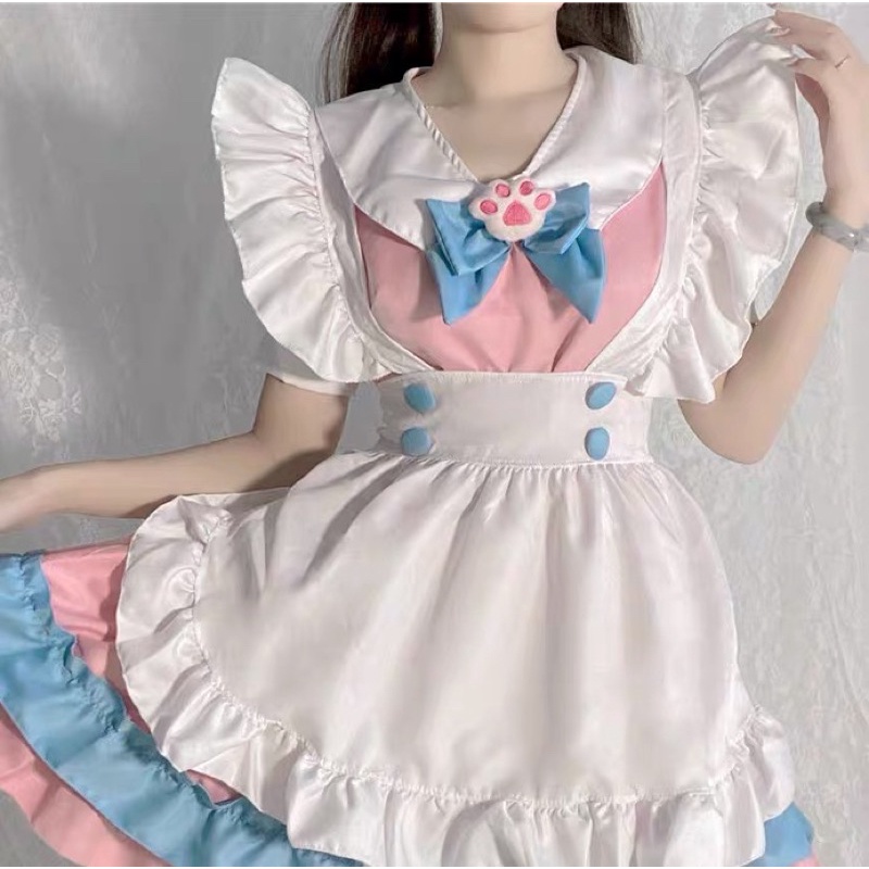 [Full size giao ngay] Maid ngắn cosplay mèo hồng cute đáng yêu dễ thương bộ 5 món | BigBuy360 - bigbuy360.vn