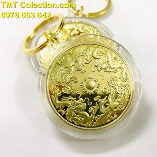 Móc Khóa Xu Long Phụng Vàng, Dùng để trang trí chìa khóa, tăng thêm tính thẩm mỹ -TMT Collection - SP000415
