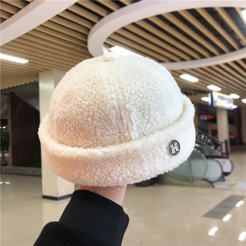 Mũ beret vải cashmere giả lông cừu phong cách retro thời trang mùa đông cho nam và nữ