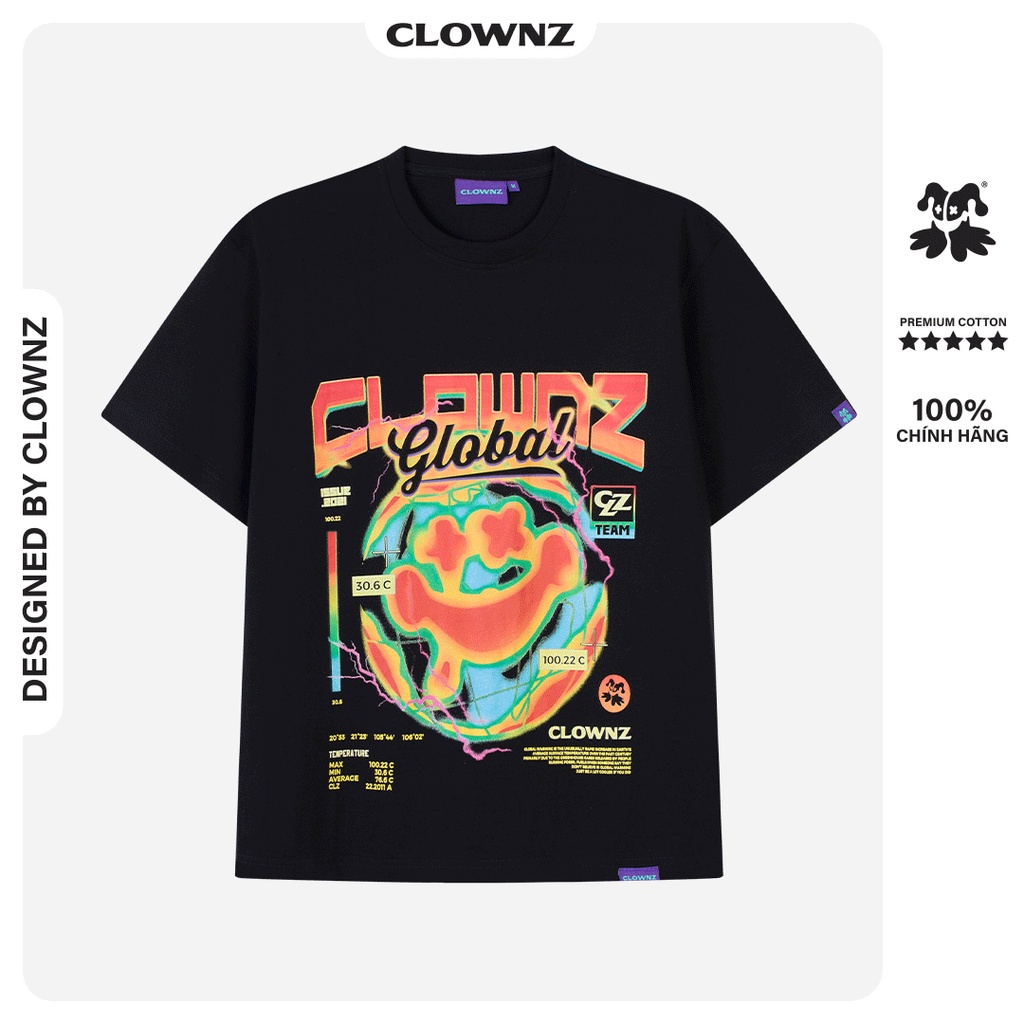 Áo thun đen tay lỡ local brand unisex ClownZ Global T-shirt form rộng, chất cotton