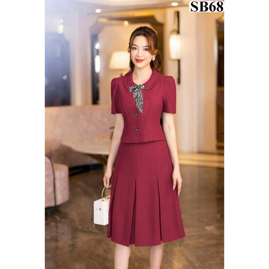 Sét Áo Công Sở Kèm Chân Váy Xòe Hàng Thiết Kế Chất Liệu Cao Cấp, Đủ Size, Chân Váy Xếp Ly Mix Nơ Trước Ngực