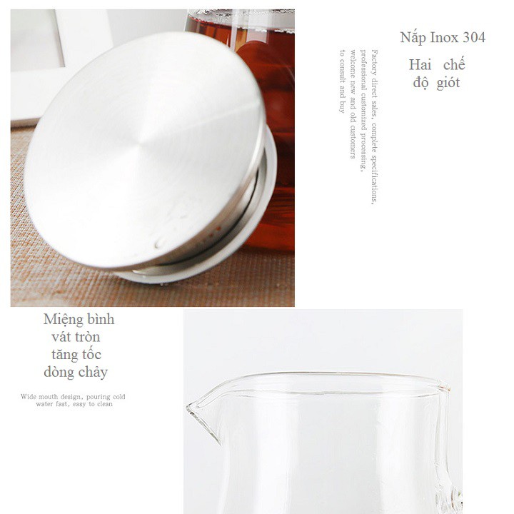 Bình Đựng Nước Đẹp Thủy Tinh Chịu Nhiệt Cao Cấp Chính Hãng Dlicsy JYW94 Dung Tích 1500ml
