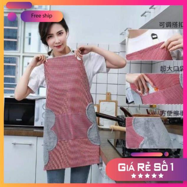 Tạp dề kẻ hoa chống thấm có khăn lau tay bên hông
