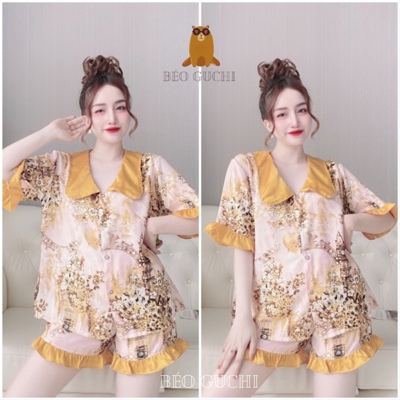 Đùi Tiểu Thư 50-110kg K1M Béo Guchi Bigsize Pijama Lụa Mango-Đồ bộ nữ đồ ngủ mặc nhà