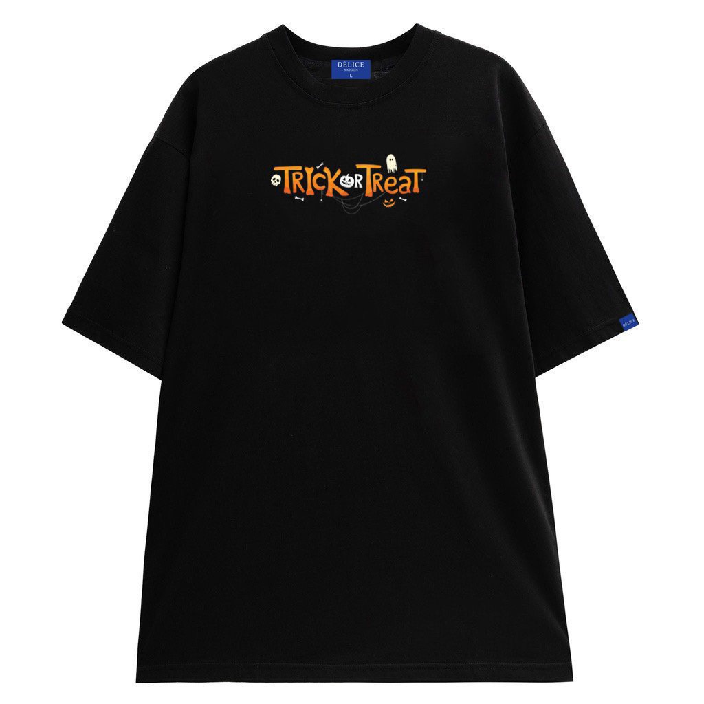 [ Full Box + Tag ] Áo thun phông Unisex cotton 100% form rộng tay ngắn TRICK OR TREAT