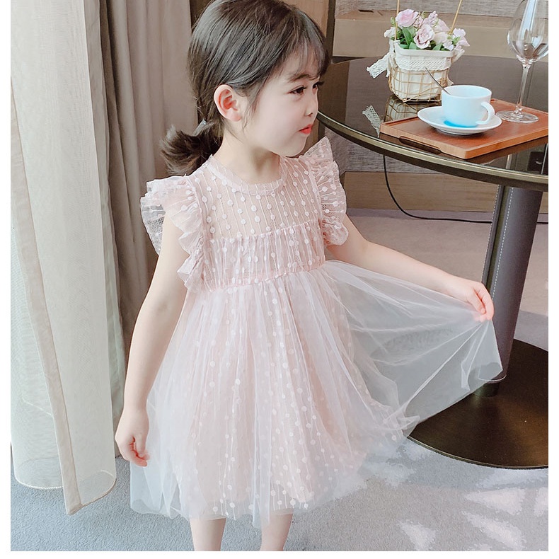 Đầm Công Chúa Tay Phồng Ngắn Phối Lưới Thời Trang Mùa Hè Hàn Quốc Hàng Mới Dành Cho Bé Gái 2022