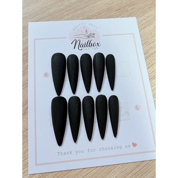 Bộ nail móng nhọn đen nhám siêu ngầu