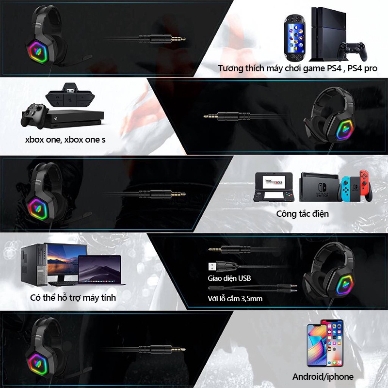 ONIKUMA K10 Tai Nghe Trùm Đầu Chơi Game Ps4 Rgb Led Cho Pc Laptop Ps4,Online