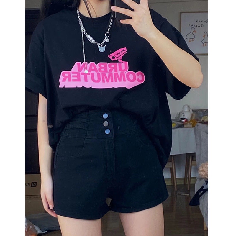 Quần Short Denim Màu Đen Lưng Cao Dáng Chữ A Thời Trang Mùa Hè 2022 Dành Cho Nữ