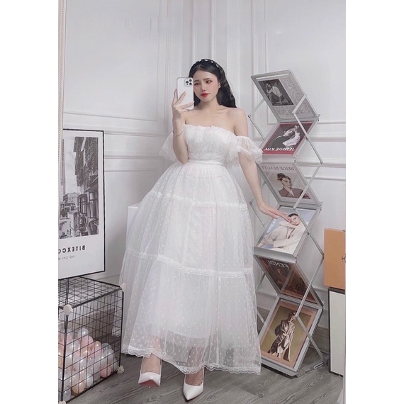 VÁY MAXI BẸT VAI BÈO DỰ TIỆC FULL SIZE S M L XL ( ẢNH VÀ VIDEO DO CHỦ SHOP TỰ CHỤP 1000% )