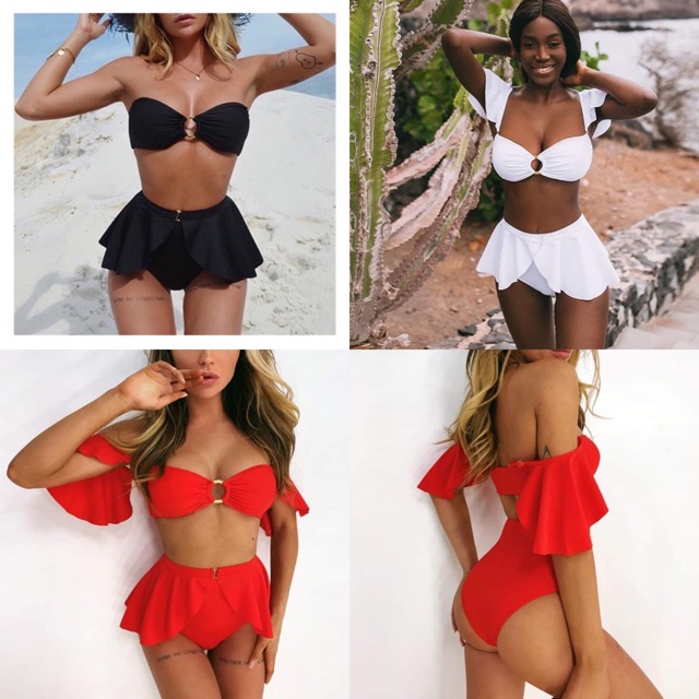 [BKN607] &lt;ÂU&gt; SET BIKINI CÁNH TIÊN KÈM VÁY QUÂY ĐEN/ĐỎ/TRẮNG (CẠP CAO)