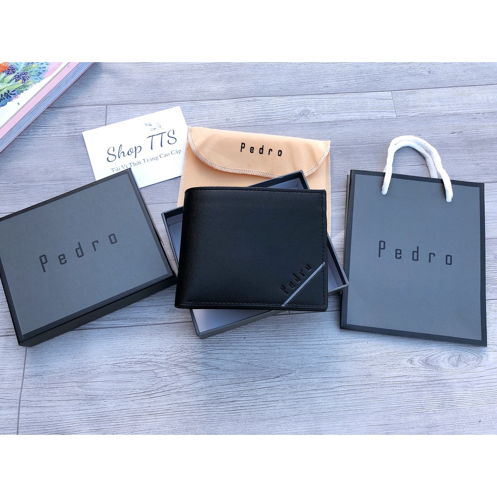 Ví/Bóp Da Nam Pedro Trơn Full Hộp Kèm Túi Xách Giấy Hãng