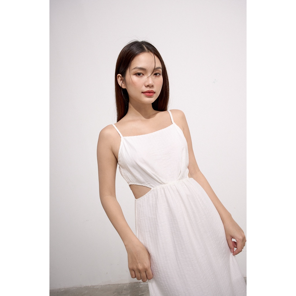 Đầm 2 dây Maybi midi ôm linen cutout eo