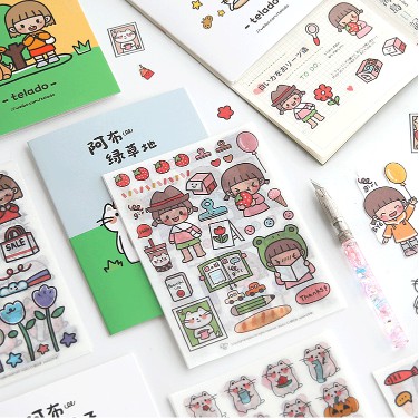 Bộ Set 4 Miếng Hình Dán Tierrado telado Abu Sticker DIY Trang Trí Cực Dễ Thương Cô Bé Cô Gái Xịn Xò Theo Chủ Đề