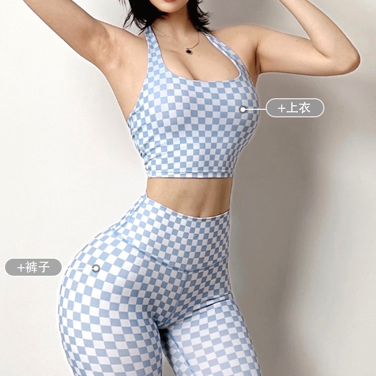 Quần tập yoga ANRAN thiết kế lưng cao dáng ôm sọc ca rô chất liệu nhanh khô thời trang cho nữ
