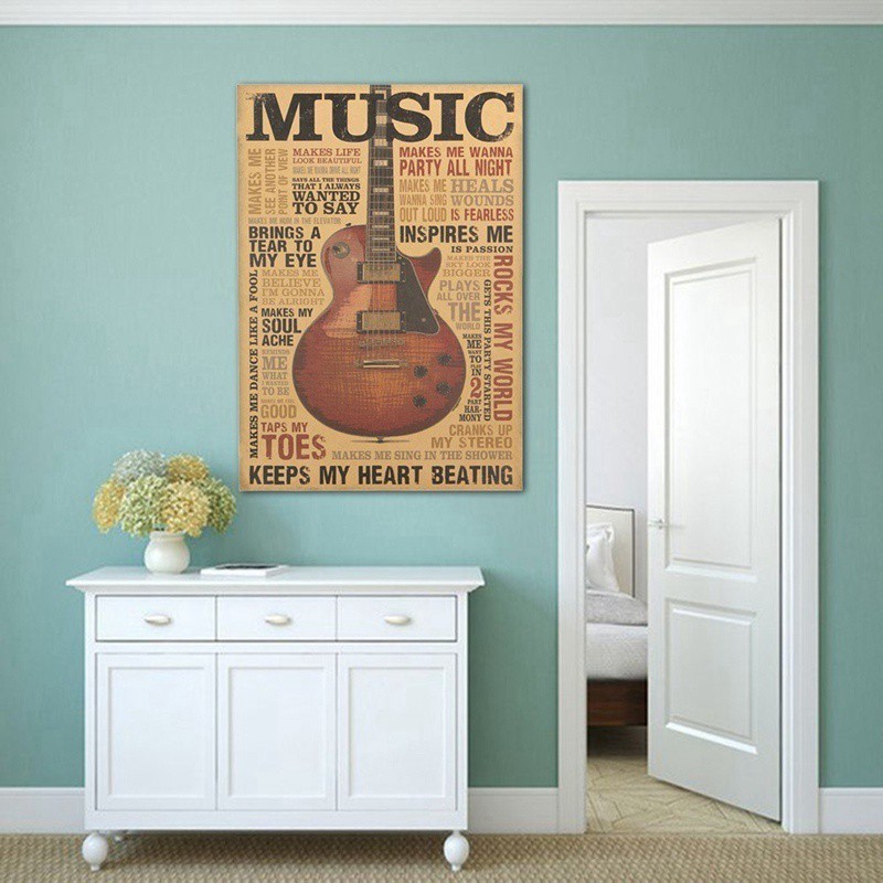 Áp Phích Dán Tường Hình Cây Đàn Guitar Chất Liệu Giấy Kraft Phong Cách Cổ Điển