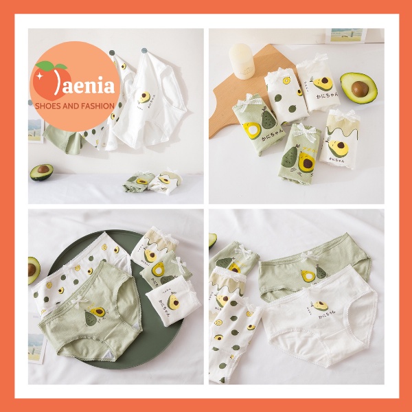 Quần lót nữ Cotton cao cấp nâng mông thông hơi họa tiết quả bơ đáng yêu JAENIA