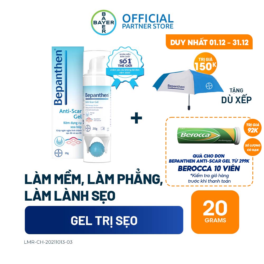 Gel giúp ngăn ngừa hình thành sẹo đỏ và sẹo lồi Bepanthen Anti-scar Gel 20g - Tặng 1 dù Bepanthen