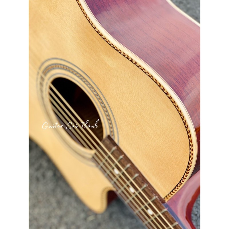 Đàn Guitar Acoustic Chính Hãng ST.Real Guitar Sài Thành Mã ST-H4 chất liệu gỗ nguyên tấm Bắc Phi chạy chỉ viền bông lúa