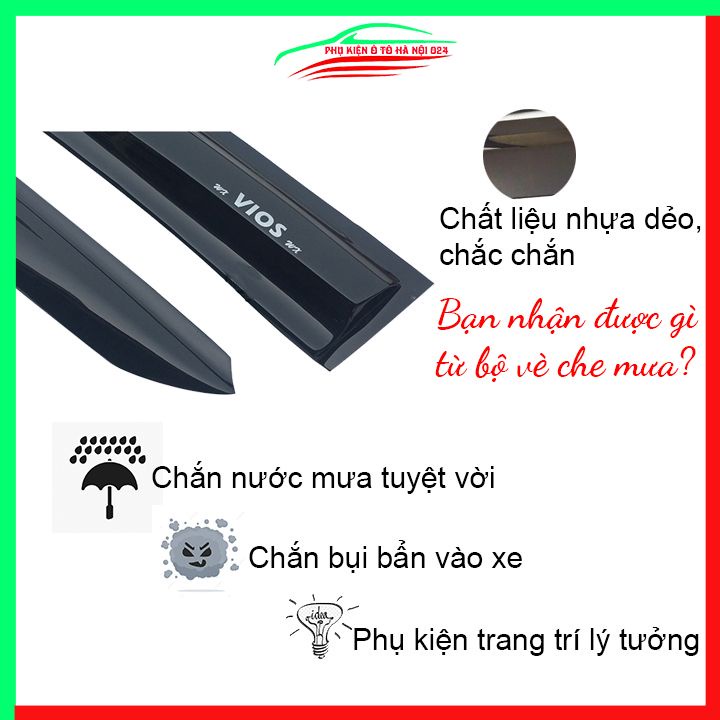 Vè che mưa cho xe ô tô Vios 2014-2017 vè đen bảo vệ trang trí xe