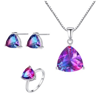 Bộ Nữ Trang Bạc Đính Đá Tam Giác Đa Sắc Quý Phái BNT601 Bảo Ngọc Jewelry