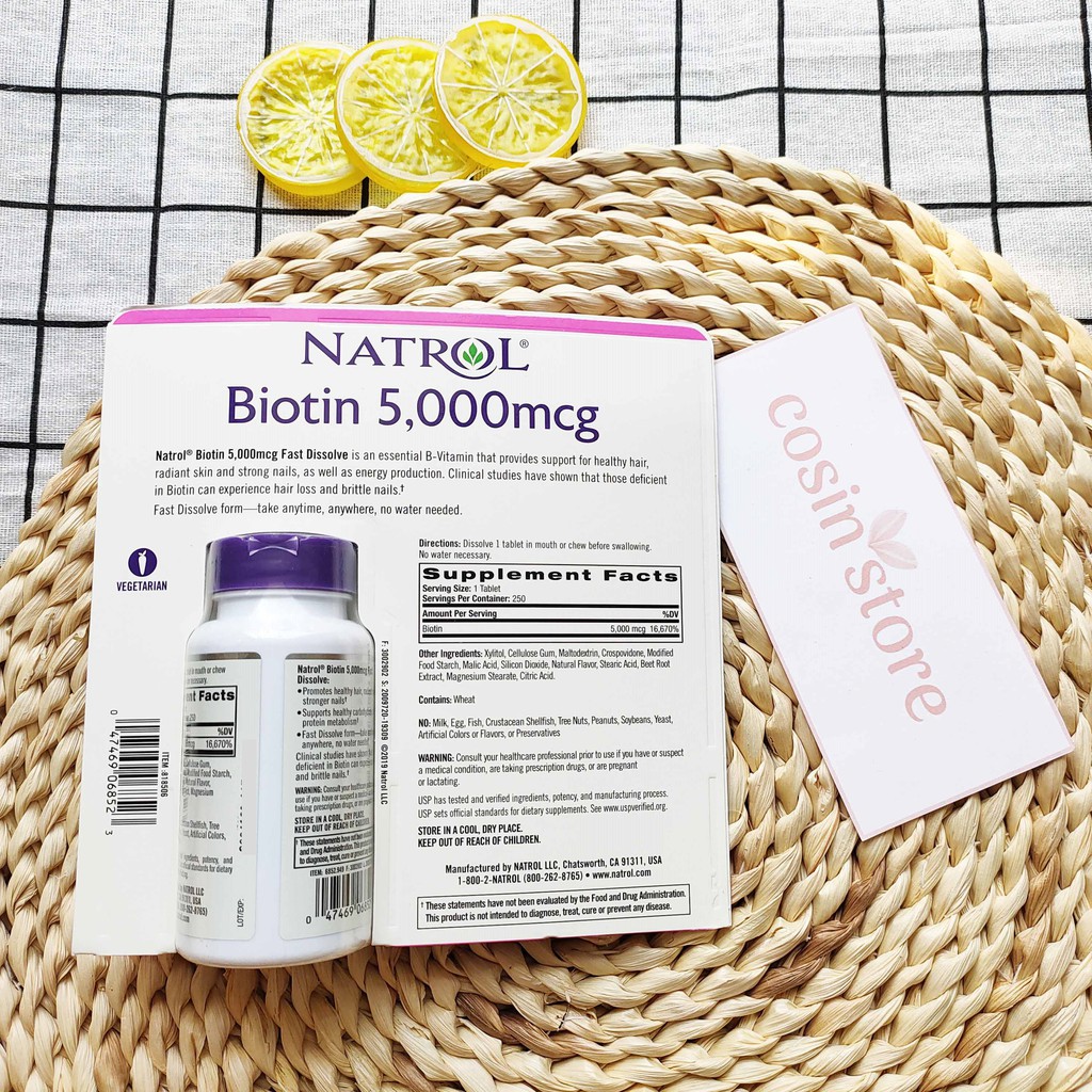 Viên Ngậm Hỗ Trợ Mọc Tóc Natrol Biotin 5000mcg 250 Viên - Biotin 5000 mcg | Thế Giới Skin Care