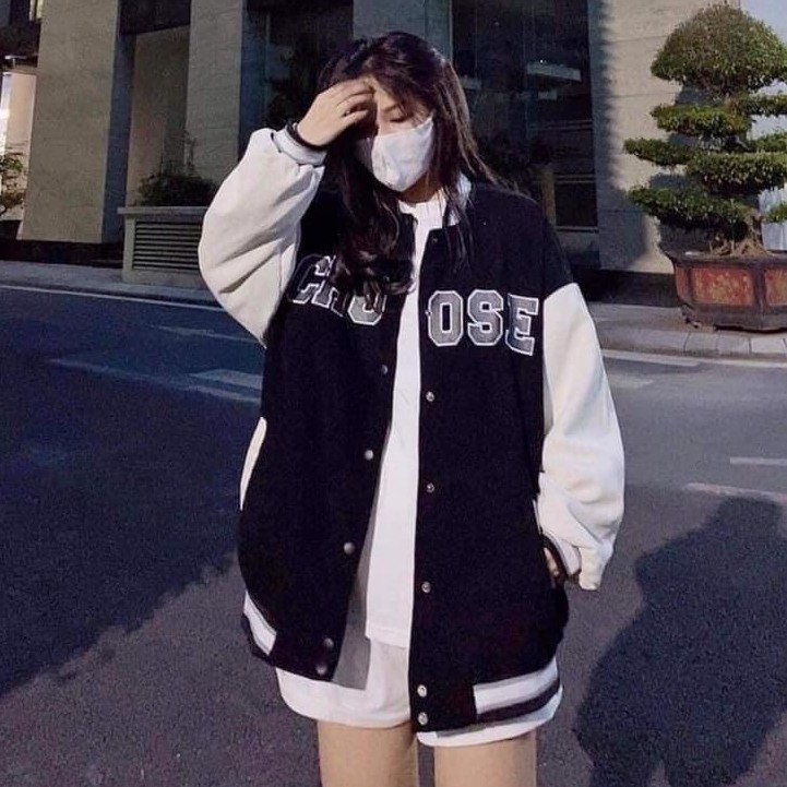 Áo Khoác Bomber Nhung Tăm Áo Bóng Chày CHOOSE Unisex Form Rộng Nam Nữ Siêu Chất