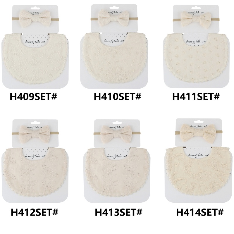 Bộ Khăn Quàng Cổ + Yếm Ăn Co Giãn Thêu Hoa Xinh Xắn Cho Bé