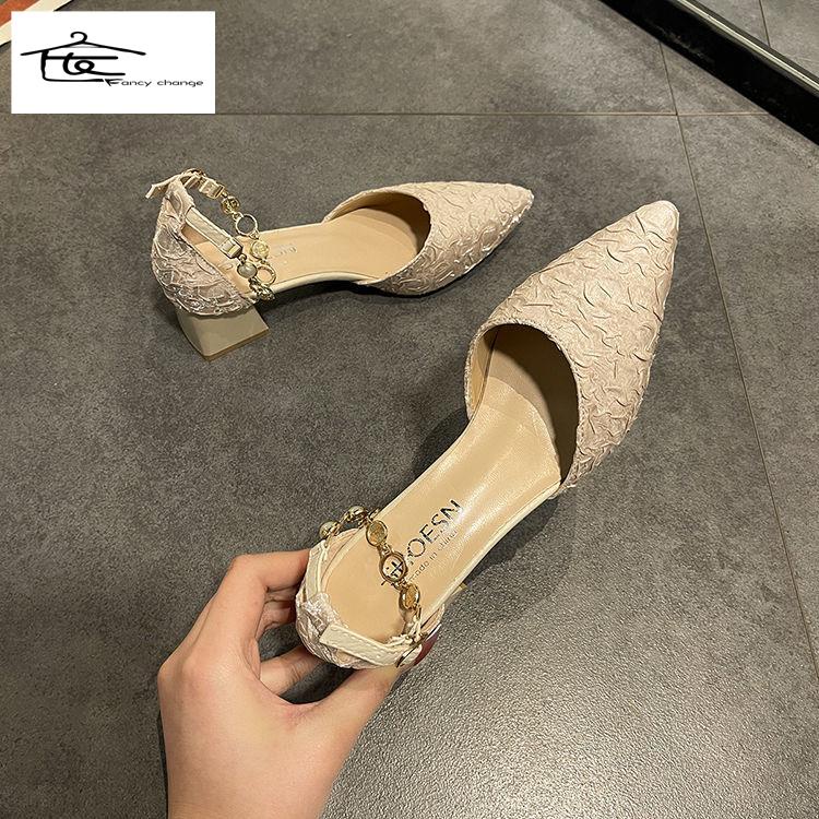 Bán Chạy ~ Giày Sandal Cao Gót Dày Dặn Thanh Lịch Bốn Mùa Có Khóa Cài