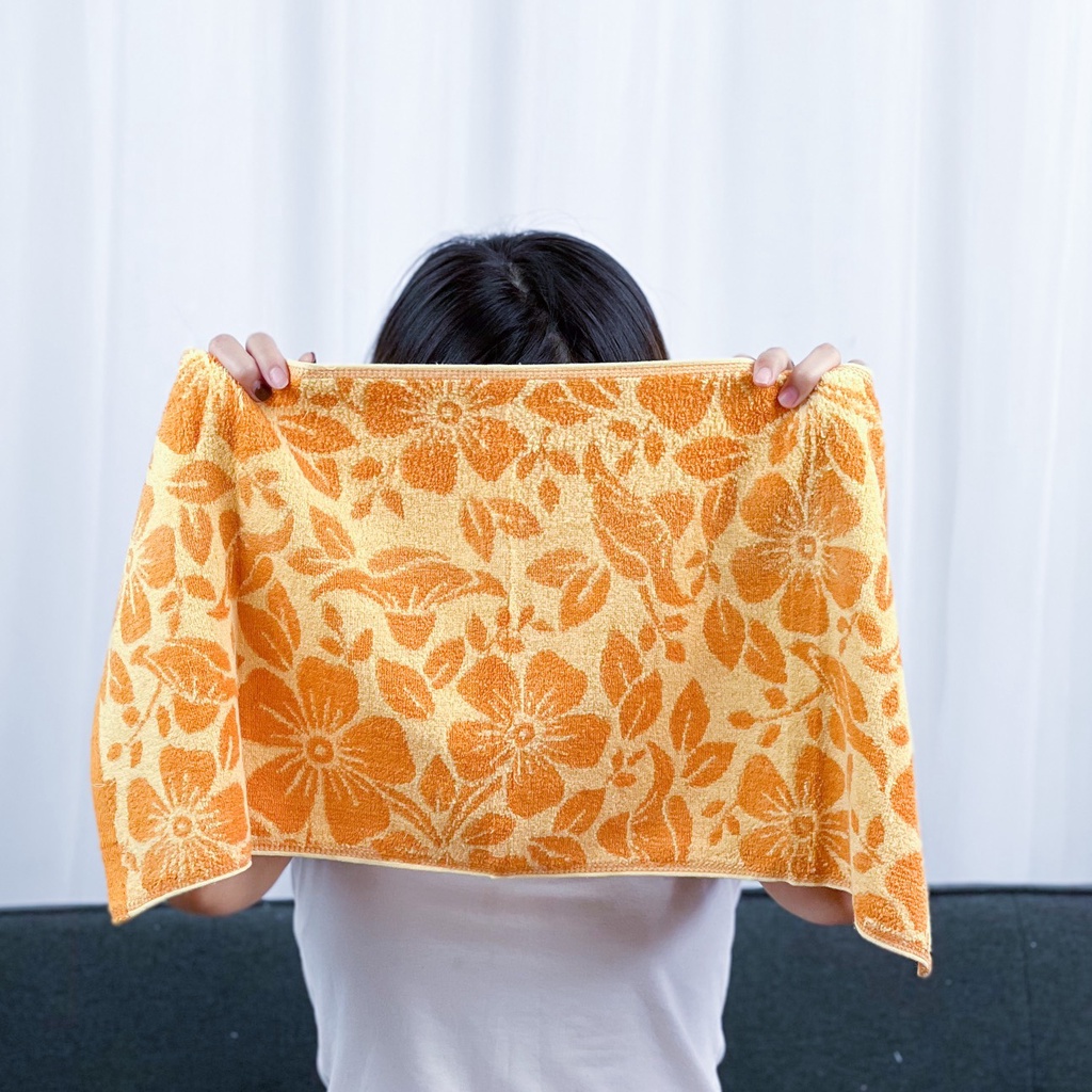 KB34 Khăn Gội Đầu, Khăn Tắm Cỡ Nhỏ  KIBA  Họa Tiết Hoa 5 Cánh, Chất Cotton Dày Dặn, Êm Mềm, Thấm Hút Tốt