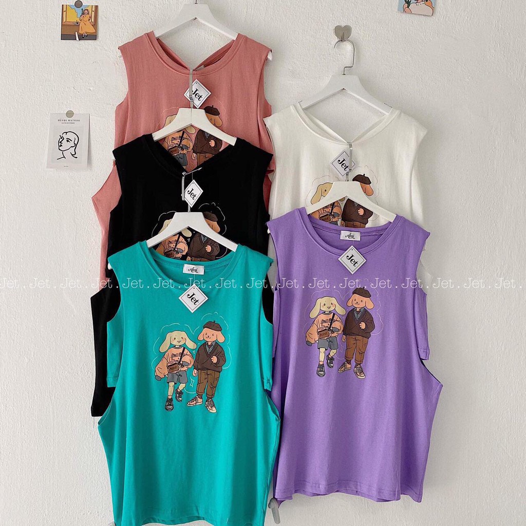 Áo thun Nữ - nam khoét nách Free size Tank top hình Cún Kèm áo trong , bao chất đẹp dày dặn - unisex store