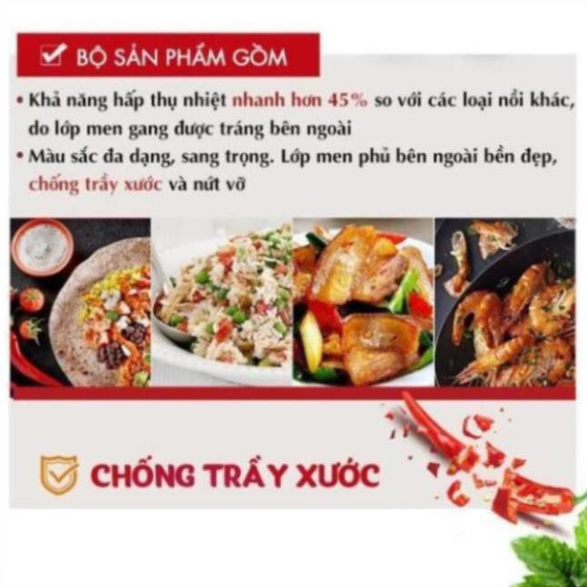 Nồi gang đúc tráng men - Nồi gang nguyên khối chống dính chống trầy xước, dùng trên bếp từ và lò nướng