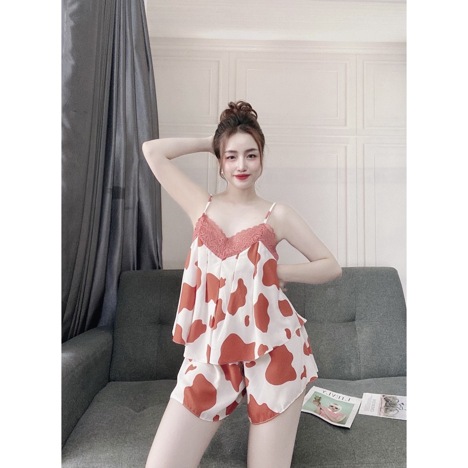 Đồ bộ nữ 2 dây, kiểu xếp ly ngực phối ren, đồ ngủ bigsize thoải mái, chất lụa đẹp, mát, phom dưới 65kg- SRM-0098 | BigBuy360 - bigbuy360.vn