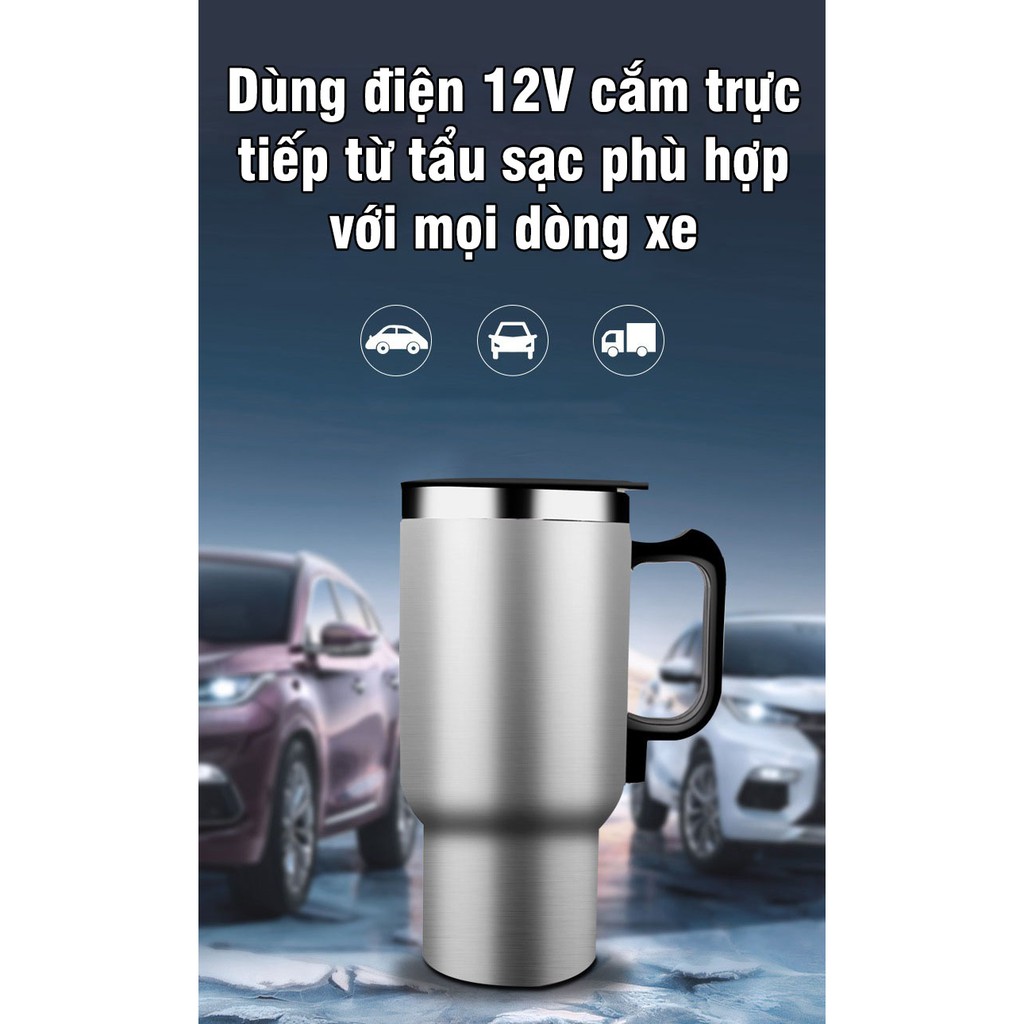 Cốc đun nước, bình giữ nhiệt trên ô tô bằng inox dung tích 500ml