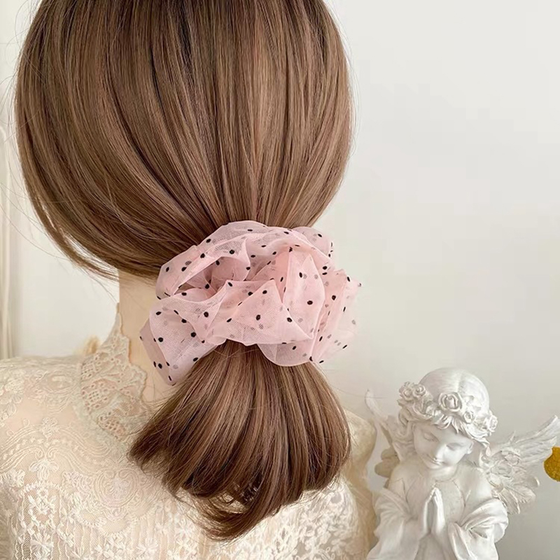 Dây buộc tóc vải voan lưới họa tiết chấm bi xinh xắn cho nữ