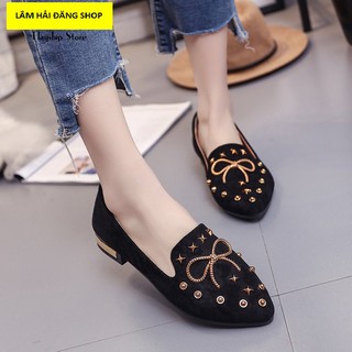 Mô tả sản phẩm Giày lười nữ mũi nhọn phối nơ đính kim loại thời trang FASHION2096 (Nhiều màu)